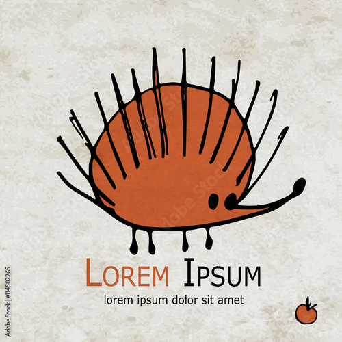 Funny orange hedgehog design on grunge paper