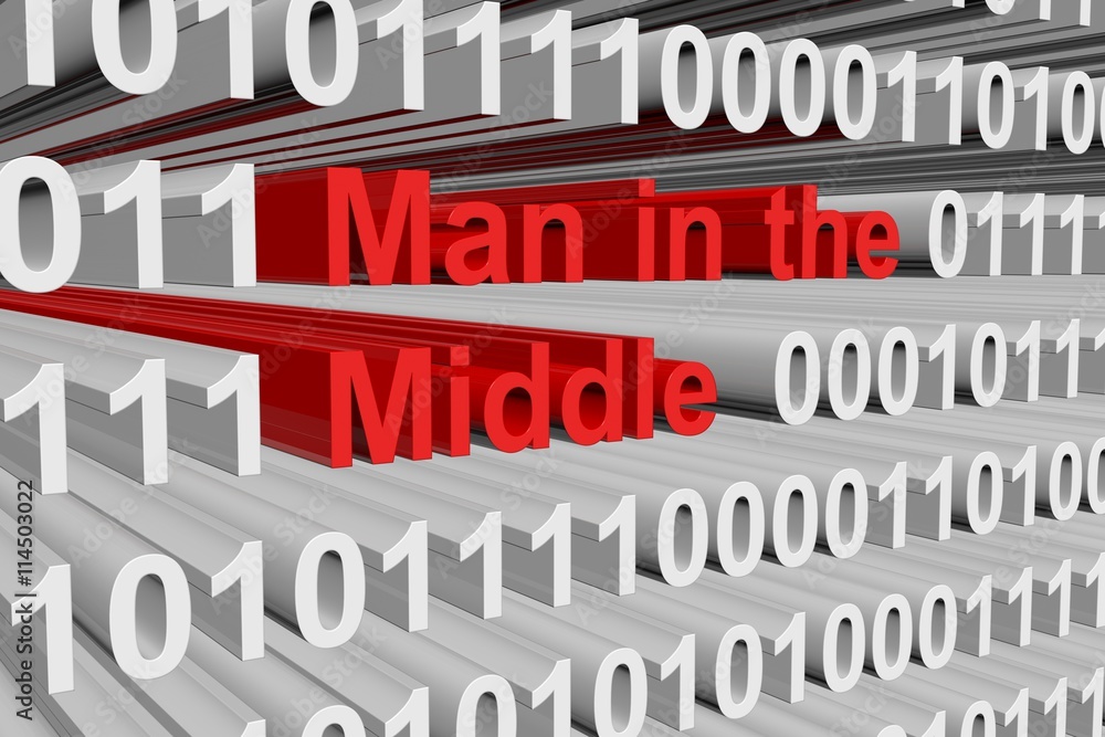 Man in the middle in the form of binary code, 3D illustration