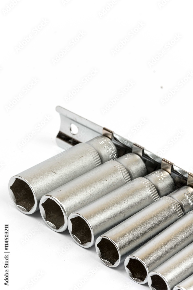 Socket tools set over white with copy space Socket tools set over white with copy space