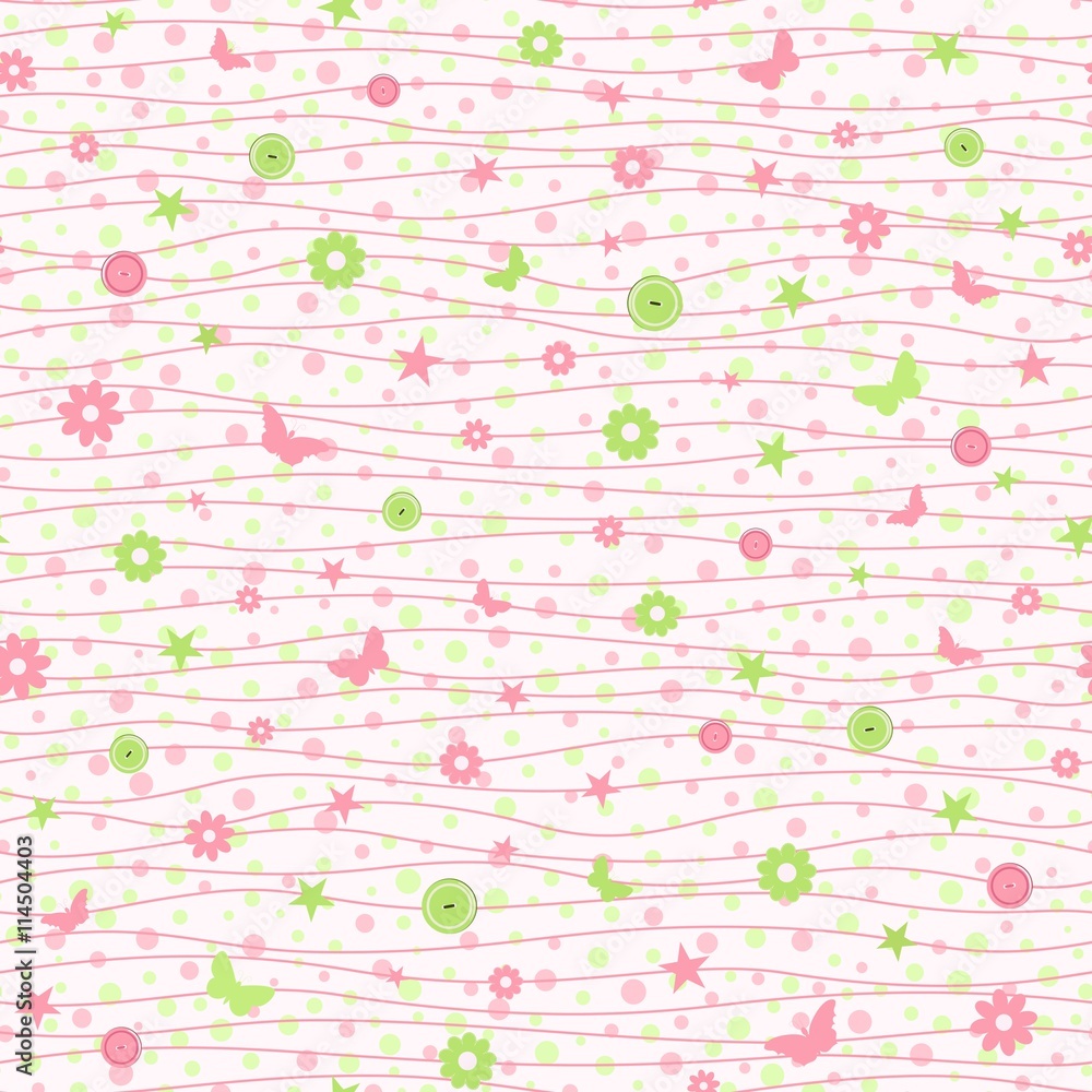 Seamless background with stars and butterflies Seamless background with stars and butterflies