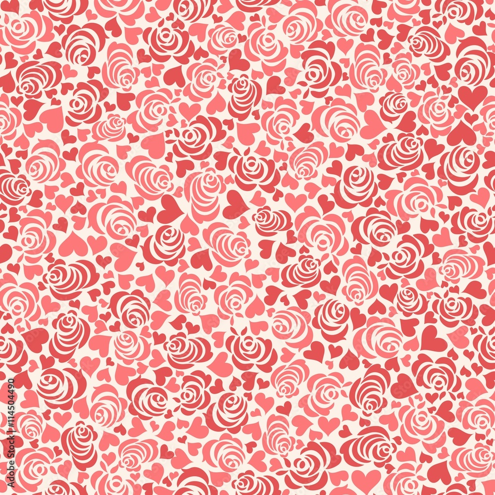 Seamless background with roses and hearts Seamless background with roses and hearts