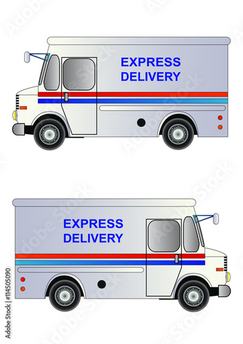 Postal service truck, delivery van, isolated, vector illustration