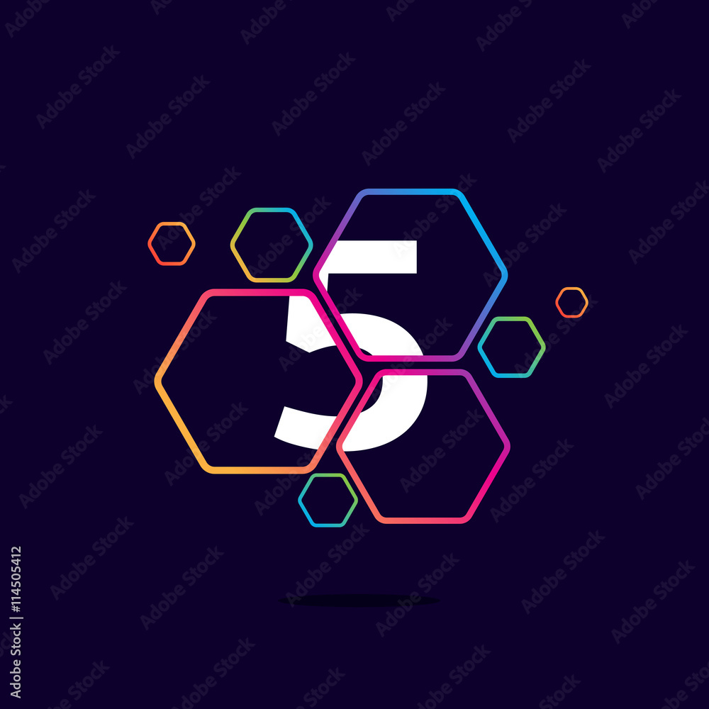 Obraz premium Number five logo in Hexagon pattern.