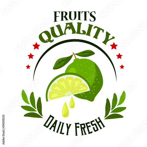 Organic shop or farm badge with fresh lime fruits