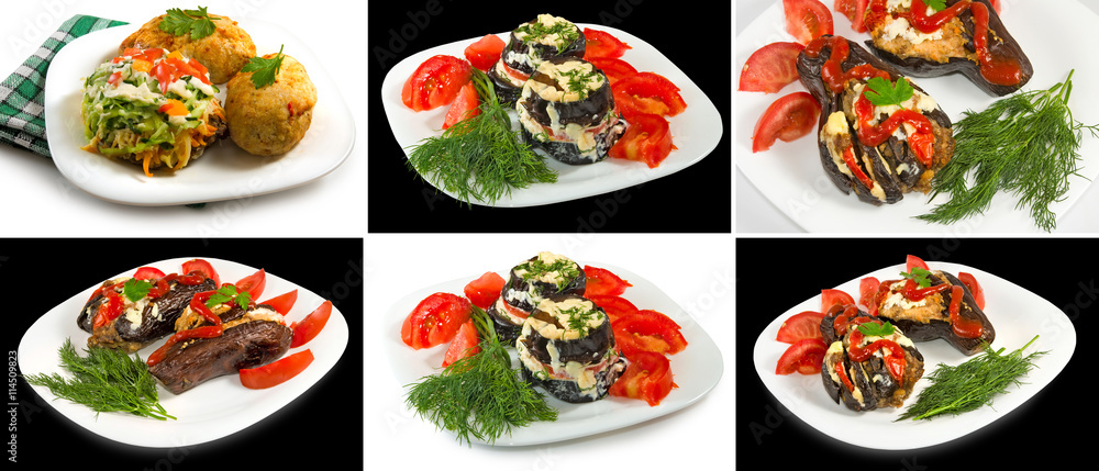 image of dish baked eggplant on a white background close up image of dish baked eggplant on a white background close up