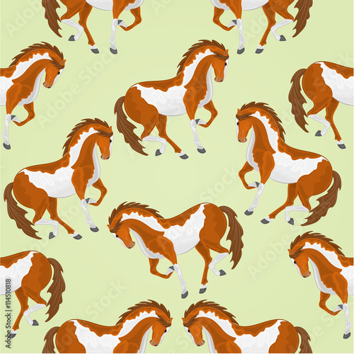 Seamless  texture piebald horses stallions vector illustration