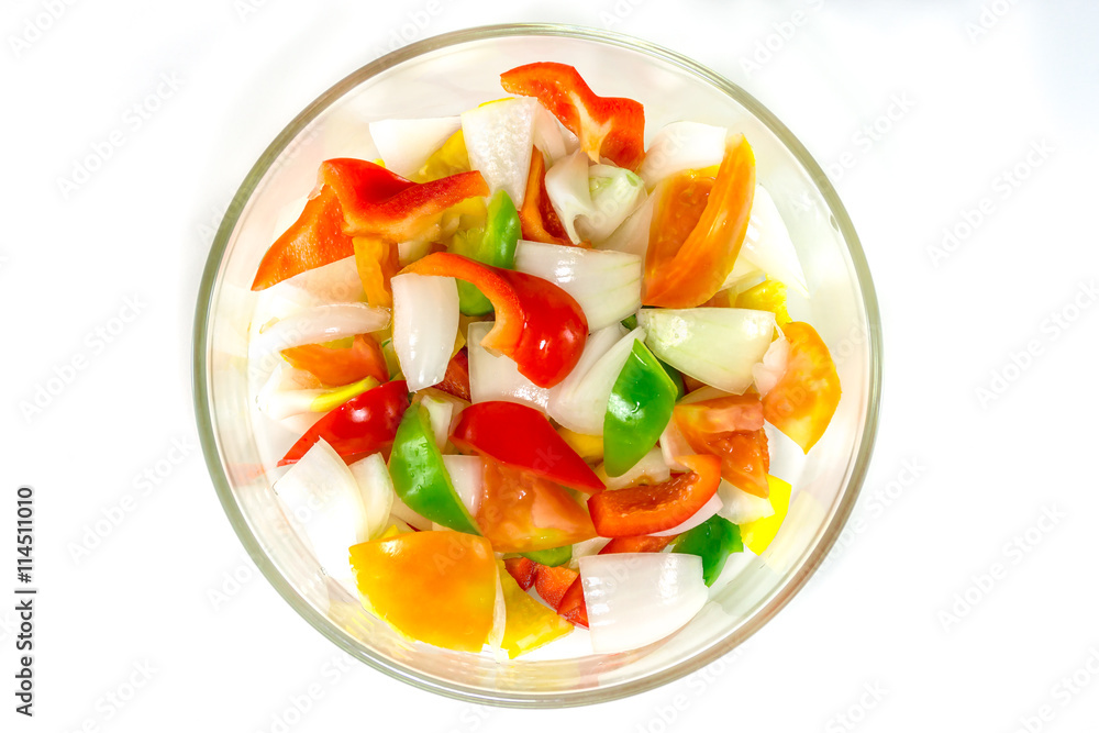 Mixed vegetables in bowl on white background Mixed vegetables in bowl on white background