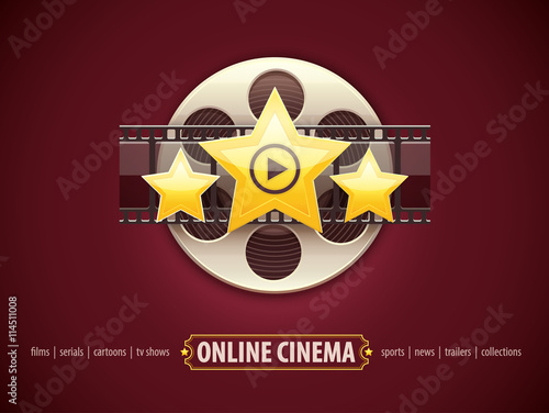 Online cinema icon logo concept with film