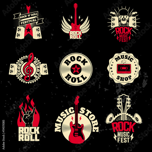 music labels set on grunge background.