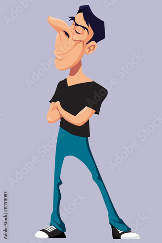 cartoon man standing smiling with his arms crossed