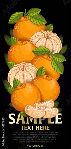 fruit mix with leaves on black background vector illustration. Organic vegetarian product. Healthy food.