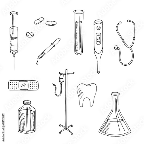Medical graphic art black white isolated set illustration vector