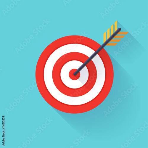 Target bullseye or arrow on target flat icon. Flat design modern