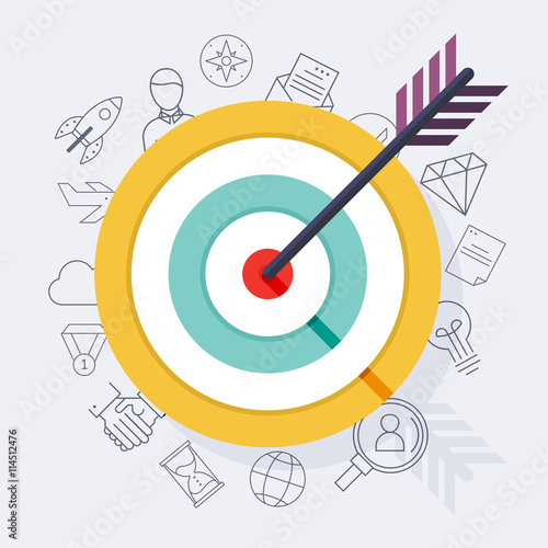 Target bullseye or arrow on target flat icon. Flat design modern