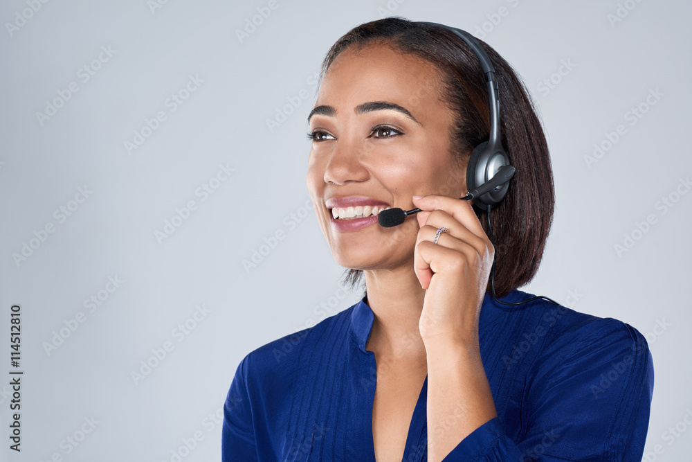 Beautiful indian woman smiling with headset Beautiful indian woman smiling with headset