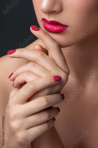 Female lips and hands
