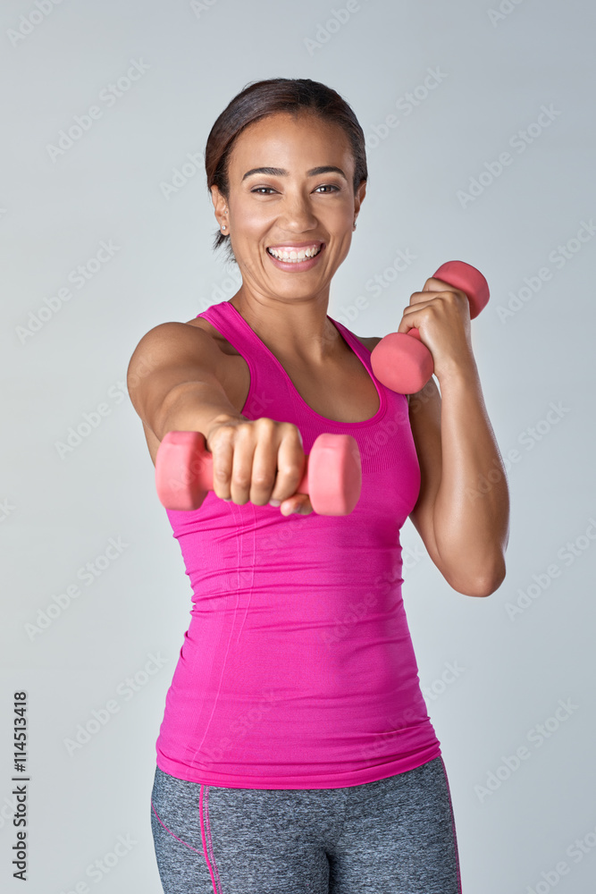 Healthy asian woman exercising with dumbbells Healthy asian woman exercising with dumbbells