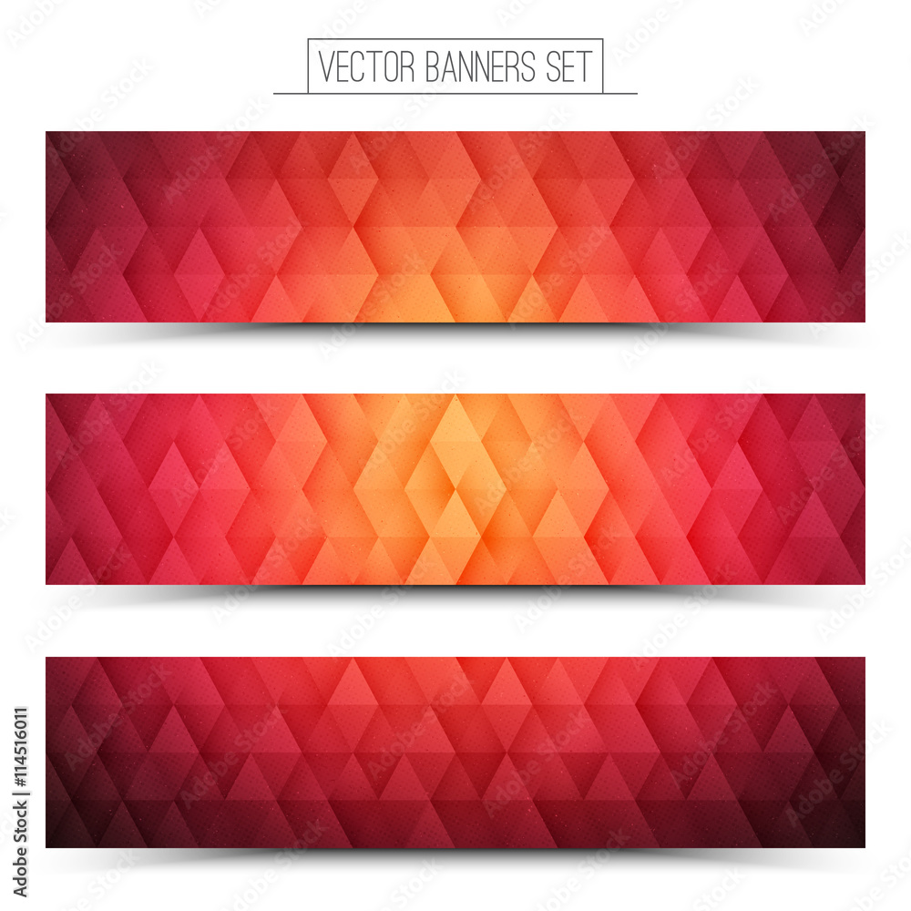 Obraz premium Abstract triangular structure 3d vector retro design textured red web banners set for business, internet, advertising, design, ui, seo 