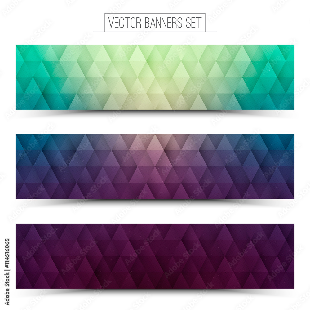 Abstract triangular structure 3d vector retro design textured turquoise purple web banners set for business, internet, advertising, design, ui, seo   