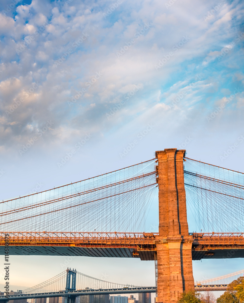 Obraz premium Brooklyn Bridge twilight view, New York City