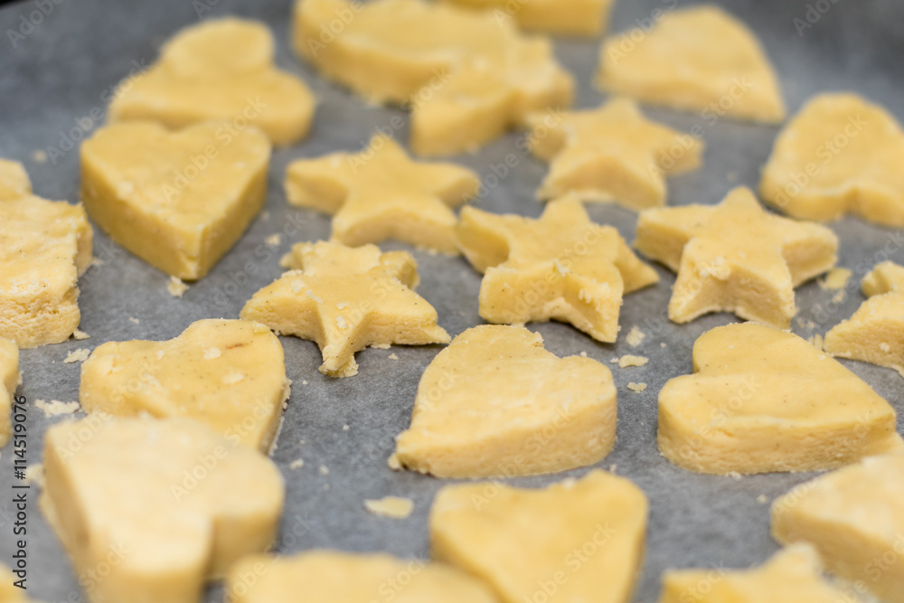 Cut Vanilla Shortbread biscuits ready to be baked Cut Vanilla Shortbread biscuits ready to be baked