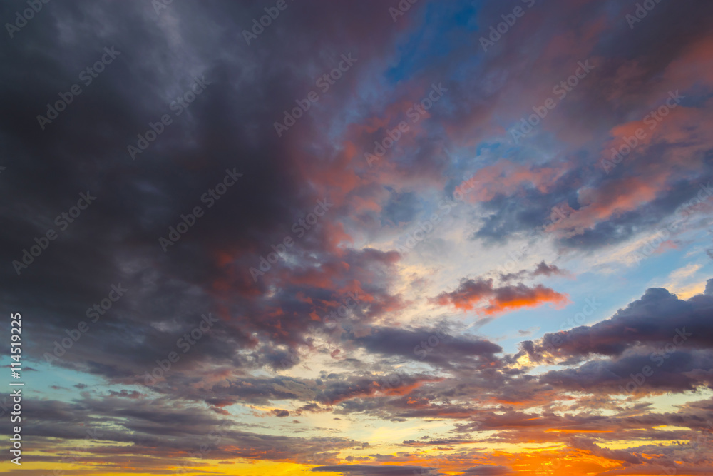 Beautiful sunset sky. sky background with color of cloud