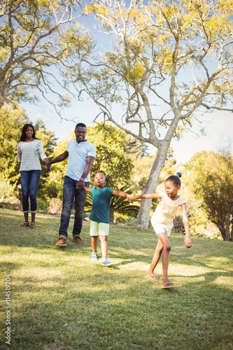 Happy family walking together