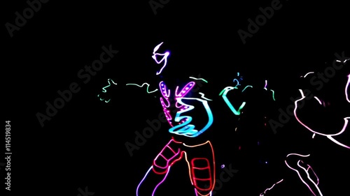 4 people dancing in costumes of LEDs 