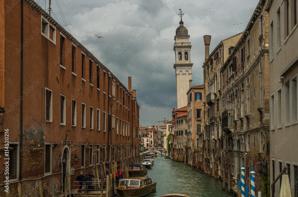 Venice Italy 28 April 2014 The buildings and architecture along the Canals and Waterways of famous Venice
