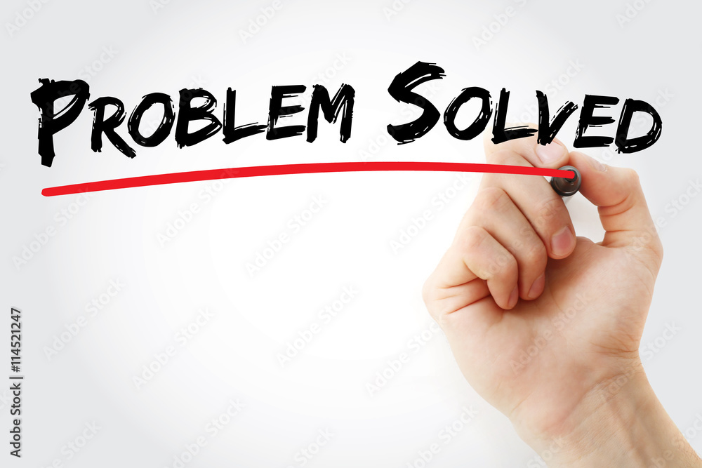 Hand writing Problem Solved with marker, concept background Stock Photo ...