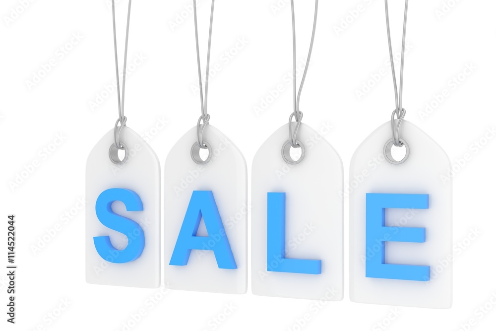 Colorful isolated sale labels on white background. Price tags. Special offer and promotion. Store discount. Shopping time. Blue letters on white labels. 3D rendering. Colorful isolated sale labels on white background. Price tags. Special offer and promotion. Store discount. Shopping time. Blue letters on white labels. 3D rendering.