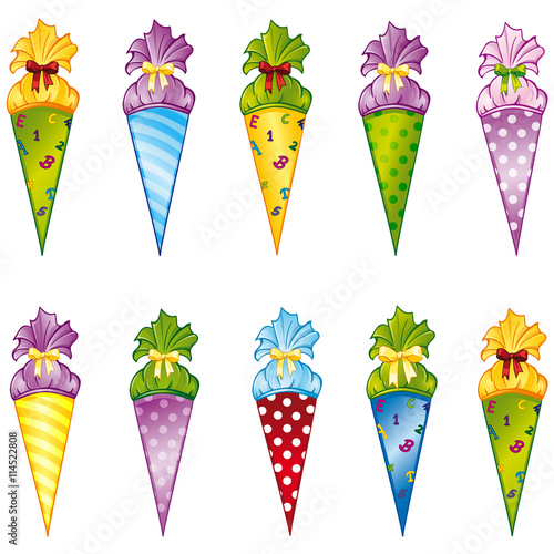 Zuckertüten Schultüten Set – Stock-Vektorgrafik | Adobe Stock