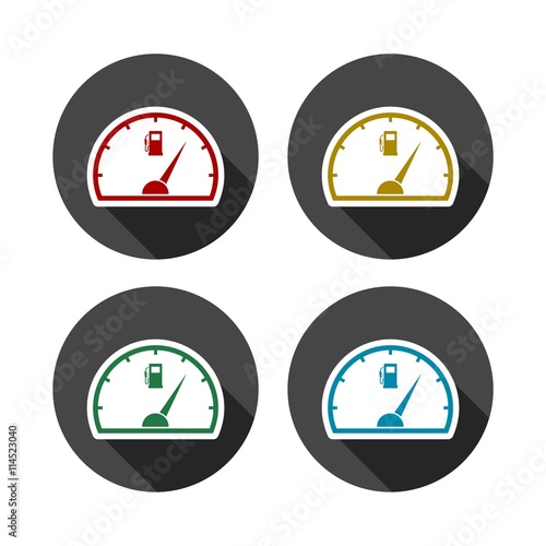 Fuel gauge icons set with long shadow