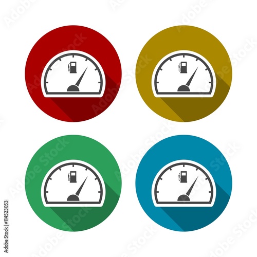Fuel gauge icons set with long shadow