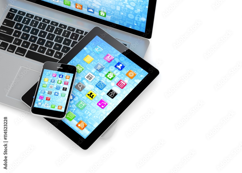 Laptop, phone and tablet pc. 3d rendering. Laptop, phone and tablet pc. 3d rendering.