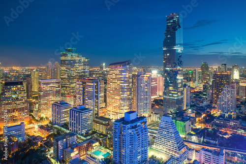 Photography Bangkok night view in business district, Thailand. Bangkok skysc