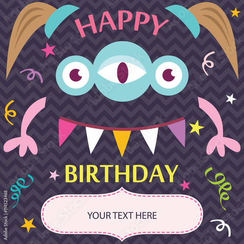 Monster Birthday Party Invitation.Happy Birthday.Vector illustration