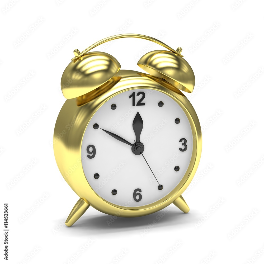 Gold alarm clock on white. 3d rendering. Gold alarm clock on white. 3d rendering.