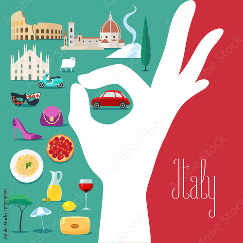 Italy vector illustration with Italian flag colors and excellent sign