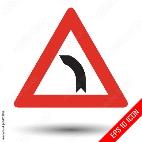Bend to left warning traffic sign. Vector illustration of triangular sign for left turn traffic sign isolated on white background.