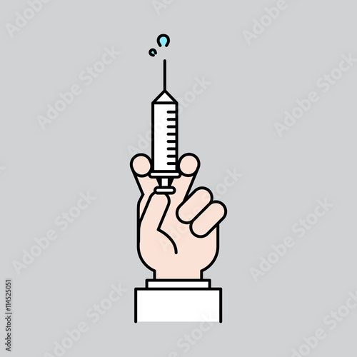 Human hand plastic syringe. Vector illustration