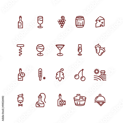 Wine and sommelier line vector icons