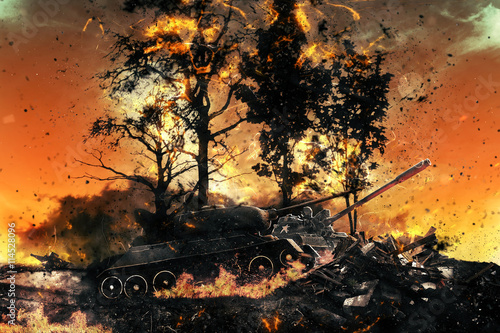 Dwa czołgi w spalonym lesie