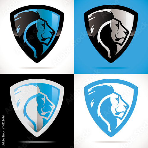 logo bouclier lion sécurité bleu 