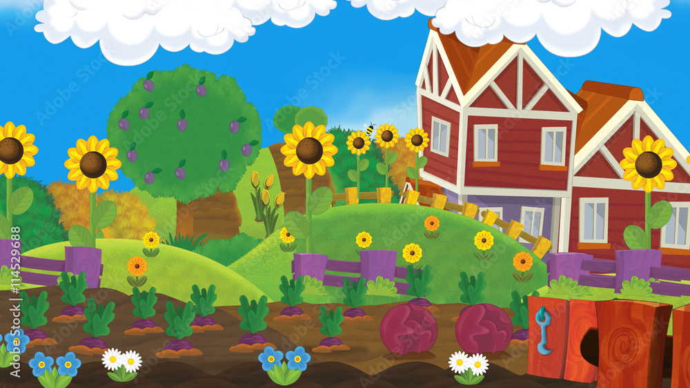 Cartoon farm scene - empty - for different usage - illustration for children
