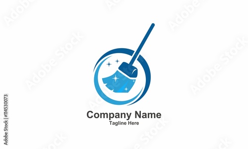 Tools Blue Cleaning Broom Logo