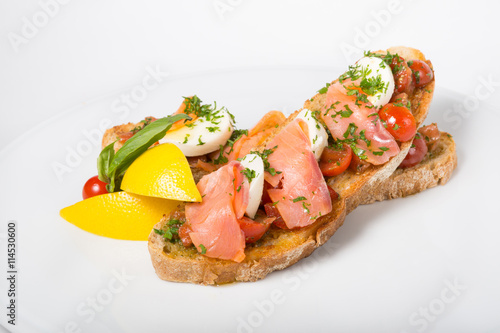 Italian sandwich bruschetta with salmon