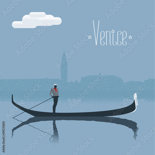 Venice, Venezia skyscrape view with gondolier vector illustration