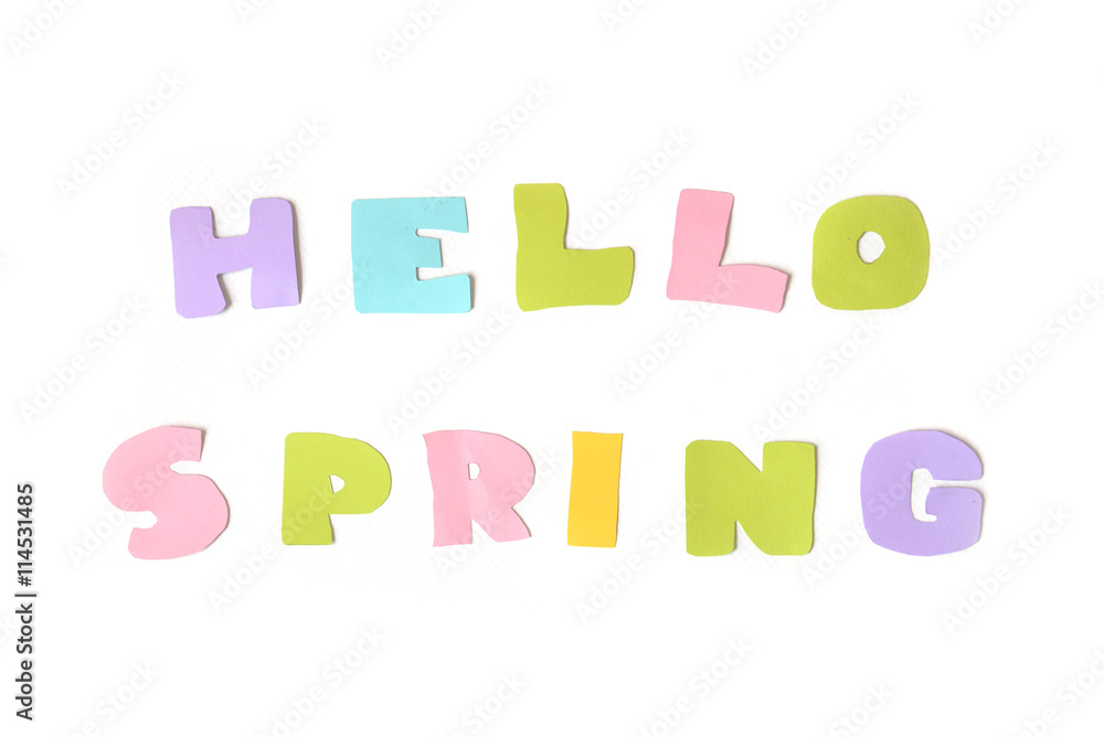 Hello spring text on white background - isolated
