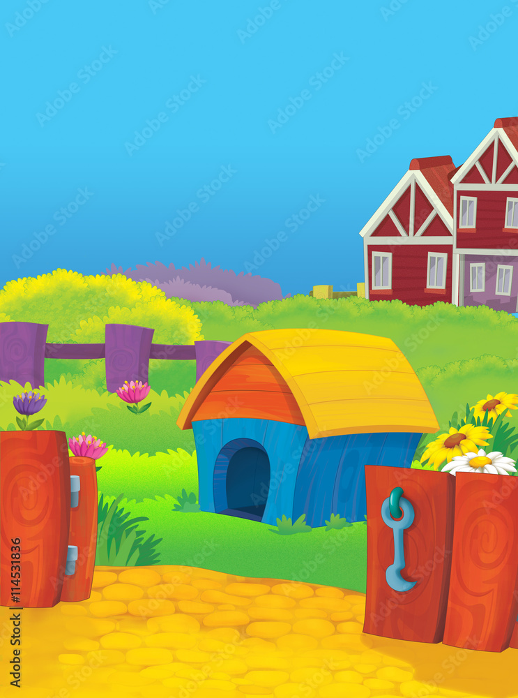 Cartoon farm scene - empty - for different usage - illustration for